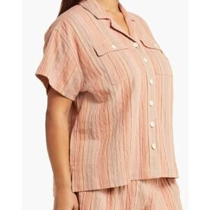 Madewell Women's Striped Button Front Stretch Cotton Linen Shirt Sz 2X M…